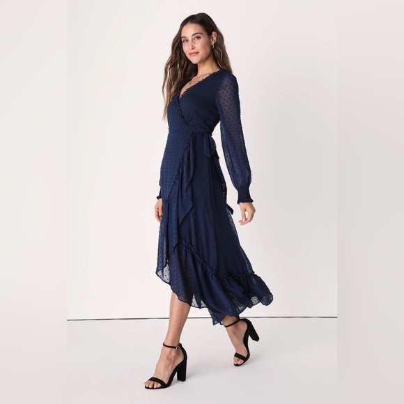 Lulus Dresses & Skirts - NWT Lulu’s navy blue‎ high-low midi wrap dress size xs